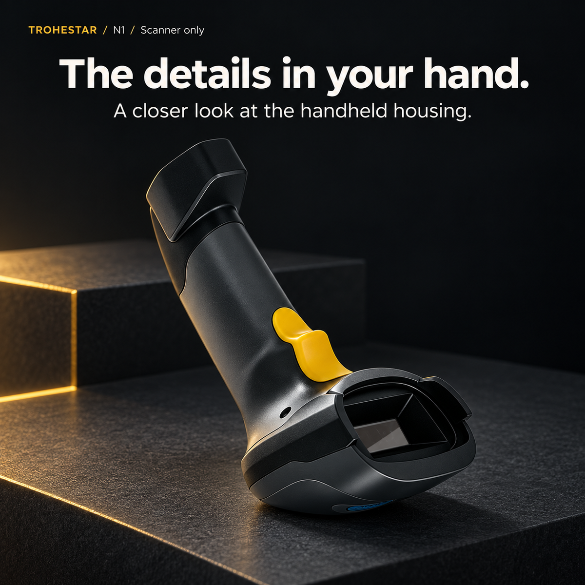 TROHESTAR N1 scanner only — close view of the gray and black housing, yellow trigger and scan window