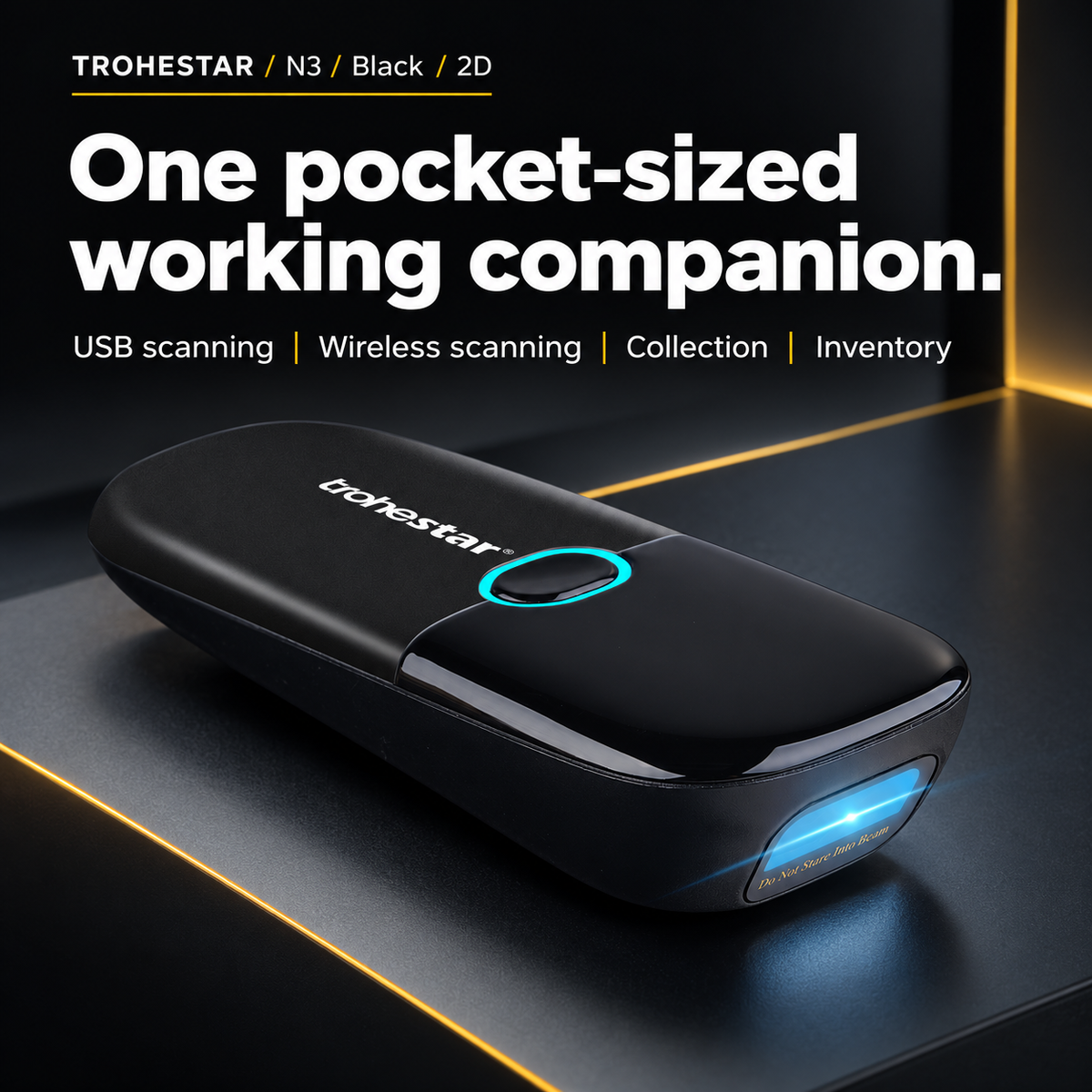 TROHESTAR N3 Black / 2D — single-button pocket scanner with scanning, collection and inventory functions