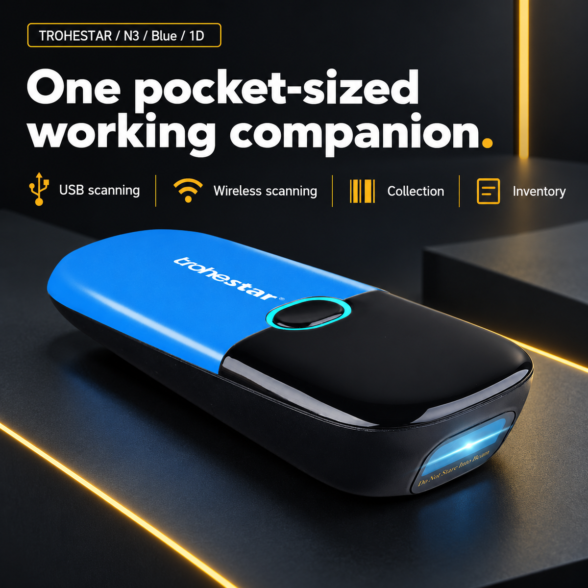 TROHESTAR N3 Blue / 1D — single-button pocket scanner with scanning, collection and inventory functions