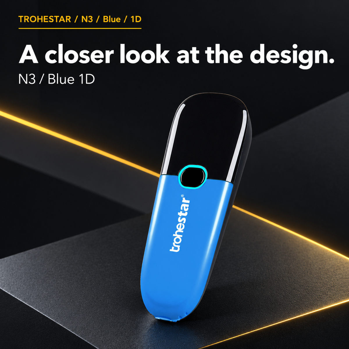 TROHESTAR N3 Blue / 1D — close view of the pocket scanner housing and single button