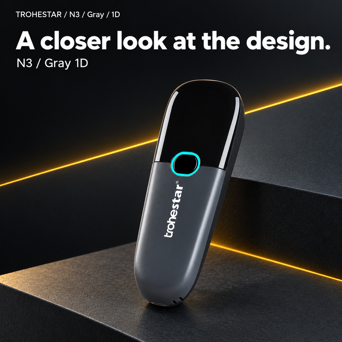 TROHESTAR N3 Gray / 1D — close view of the pocket scanner housing and single button