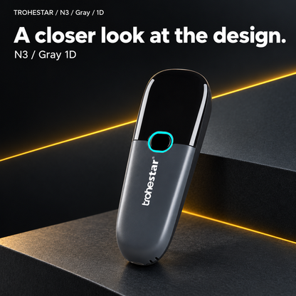 TROHESTAR N3 Gray / 1D — close view of the pocket scanner housing and single button