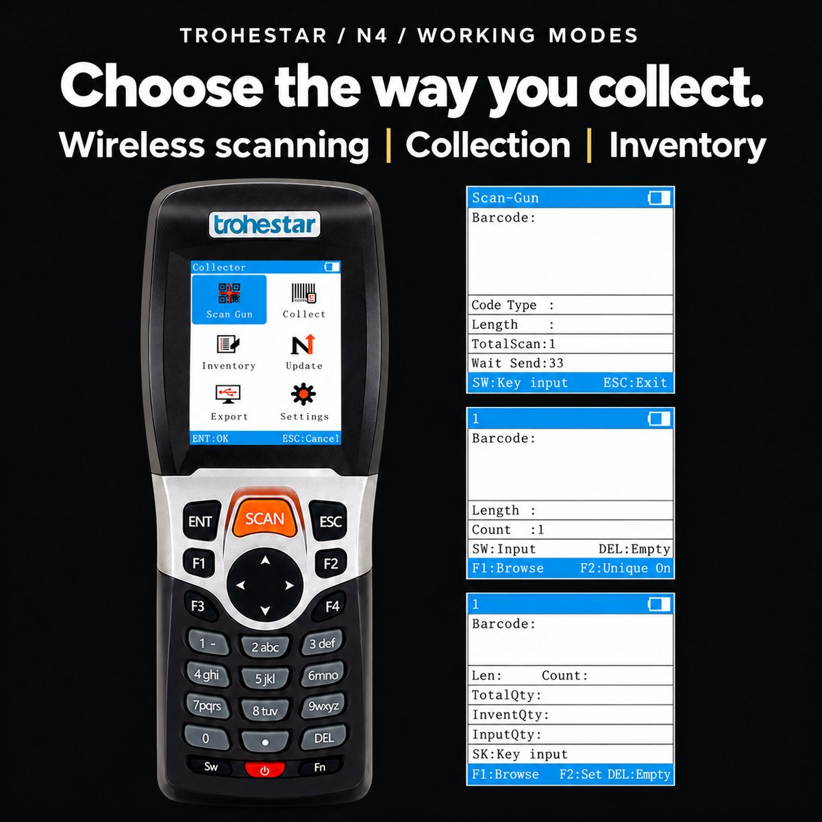 TROHESTAR N4 — complete data collector with original scanning, collection and inventory screen examples