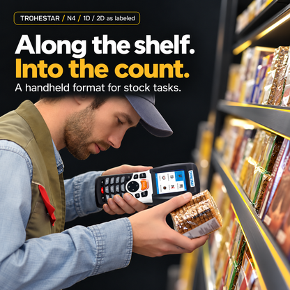 TROHESTAR N4 — handheld data collector used beside retail stock shelves