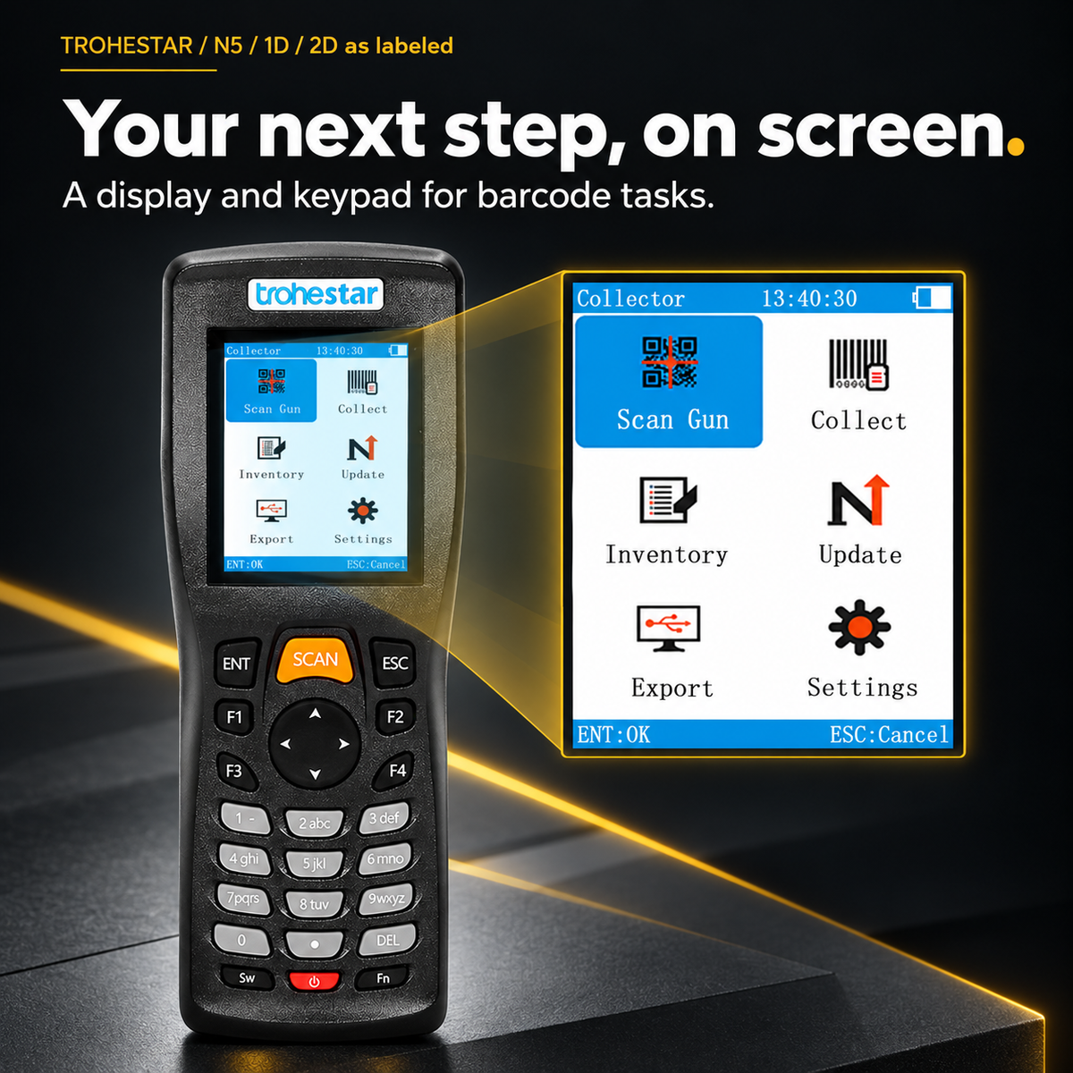 TROHESTAR N5 data collector — color screen and physical keypad detail