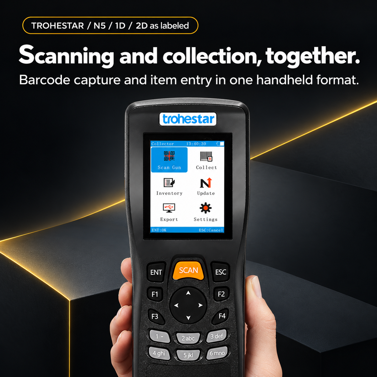 TROHESTAR N5 data collector — collection and inventory functions shown on the original device