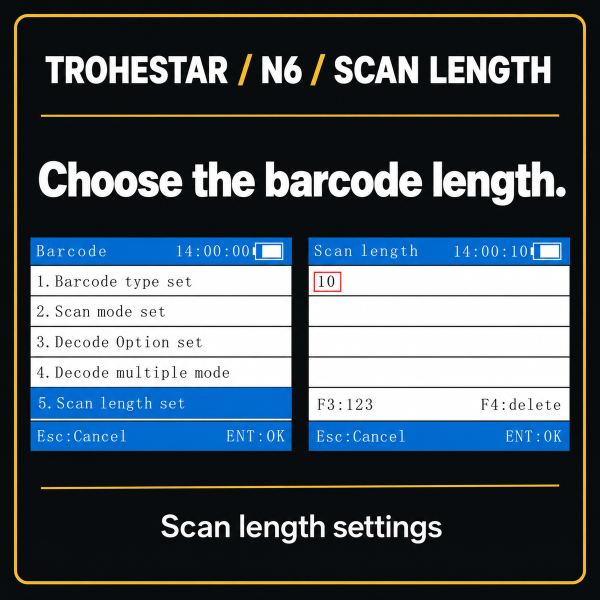 TROHESTAR N6 data collector — original scan-length firmware setting screens