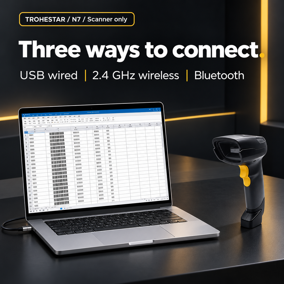 TROHESTAR N7 scanner only — USB wired, 2.4 GHz wireless and Bluetooth connections