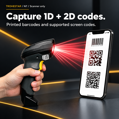 TROHESTAR N7 scanner only — 1D and 2D barcode capture examples