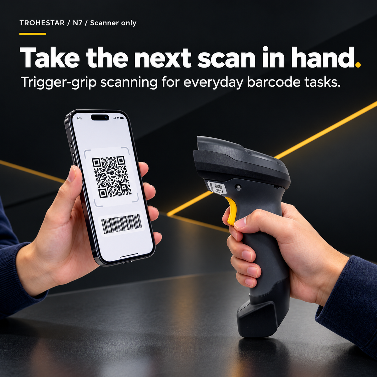 TROHESTAR N7 scanner only — handheld trigger grip with a neutral sample phone code