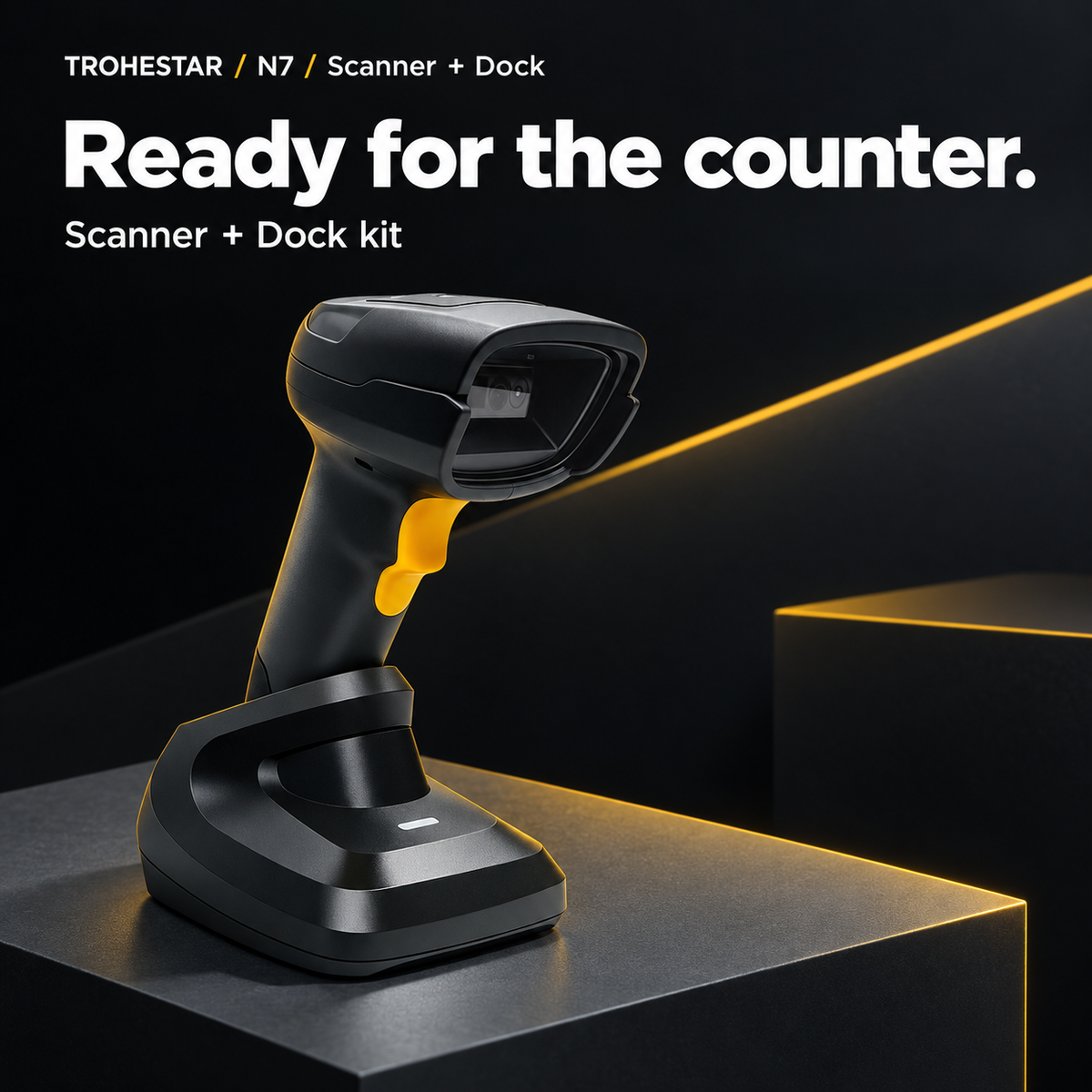 TROHESTAR N7 Scanner + Dock kit — scanner seated in its matching desktop cradle
