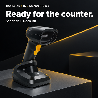 TROHESTAR N7 Scanner + Dock kit — scanner seated in its matching desktop cradle