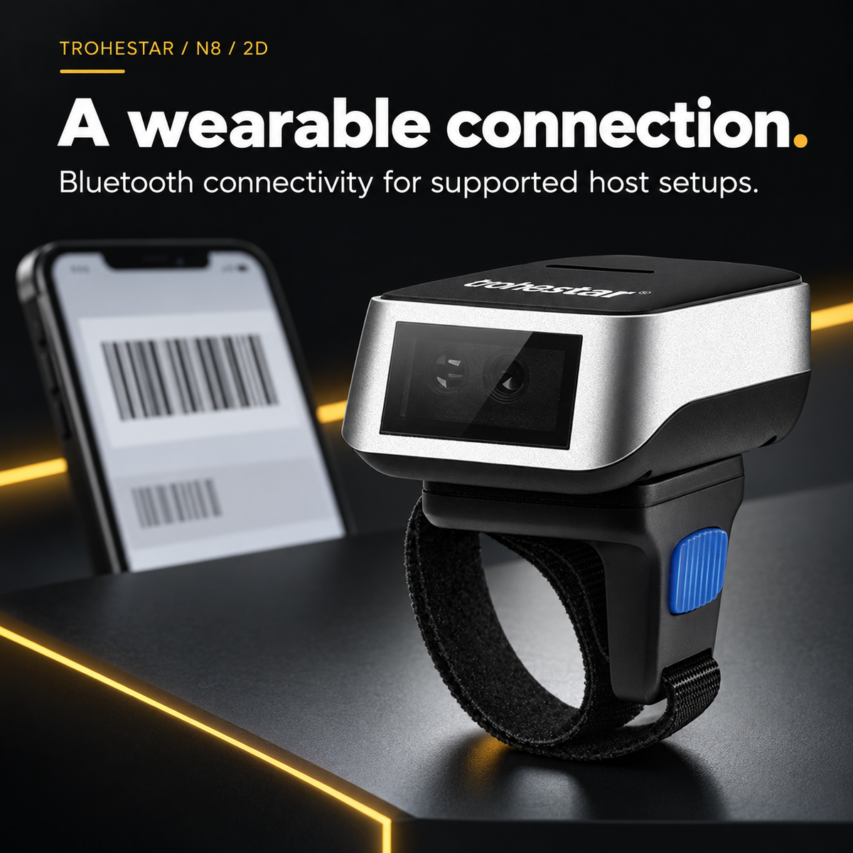 TROHESTAR N8 2D ring scanner — Bluetooth and receiver connection overview