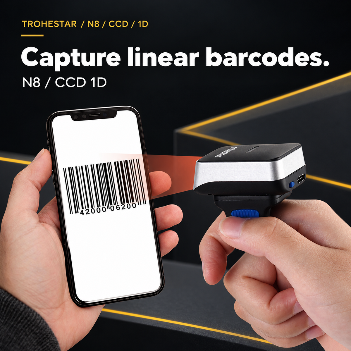 TROHESTAR N8 CCD 1D ring scanner — reading linear barcodes