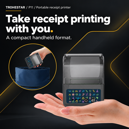 TROHESTAR P11 portable receipt printer — original handheld size and transparent lid
