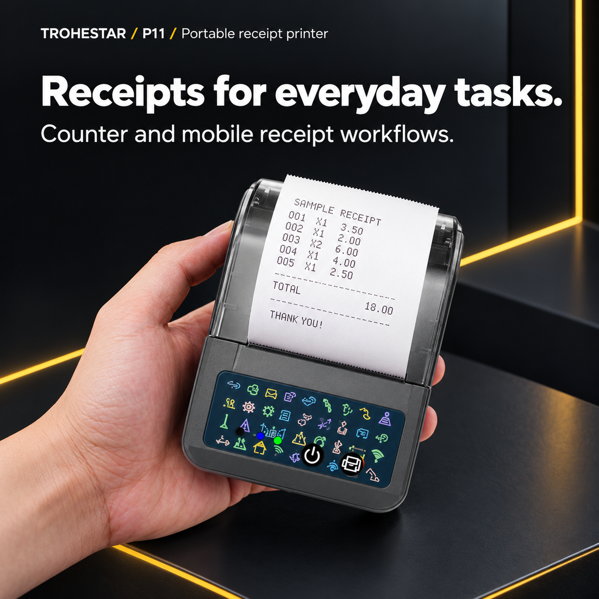 TROHESTAR P11 portable receipt printer — handheld receipt workflow