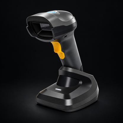 TROHESTAR N1 Wireless Barcode Scanner - Scanner + Dock on a black background
