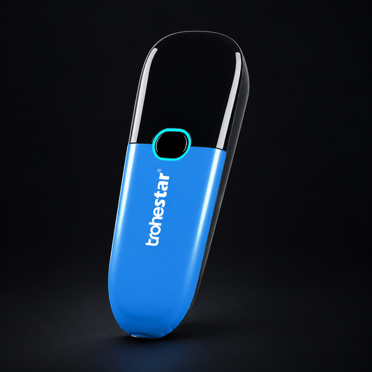 TROHESTAR N3 Pocket Barcode Scanner - 1D / Blue on a black background