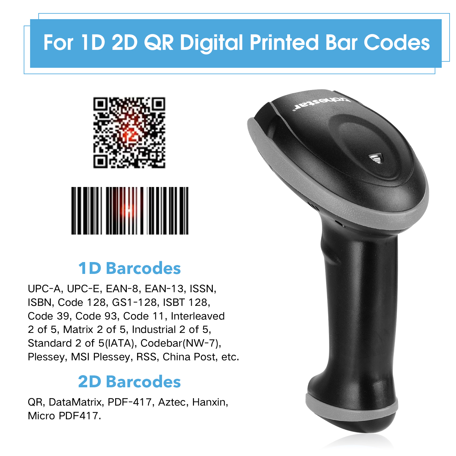 Trohestar 1d 2d Barcode Reader With Charging Cradle And Buletooth